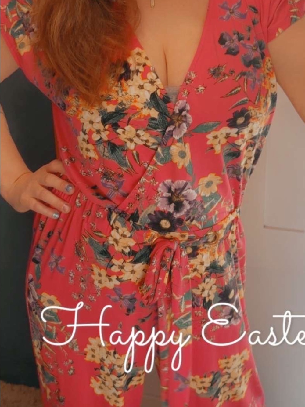 Floral Wrap Jumpsuit in Coral Pink